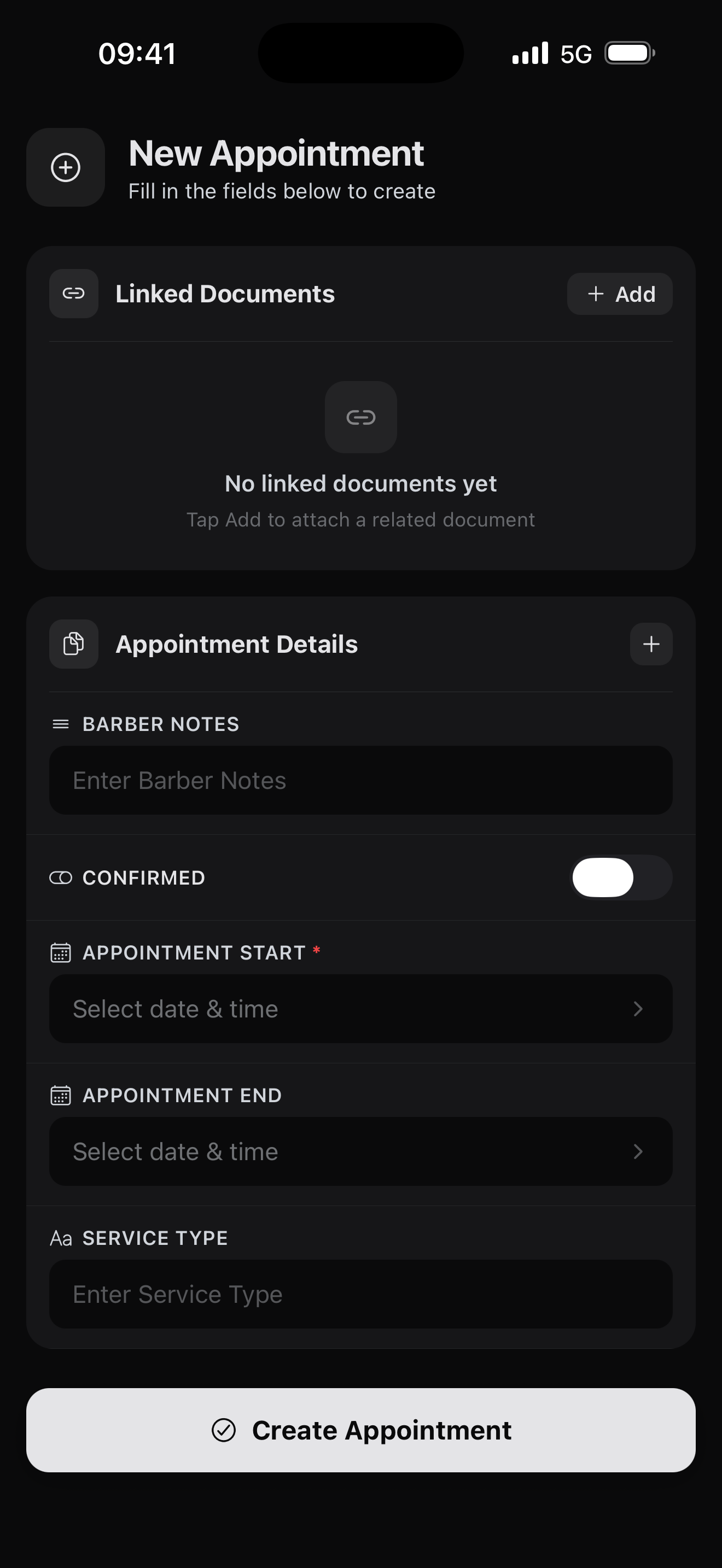 Document template builder screen