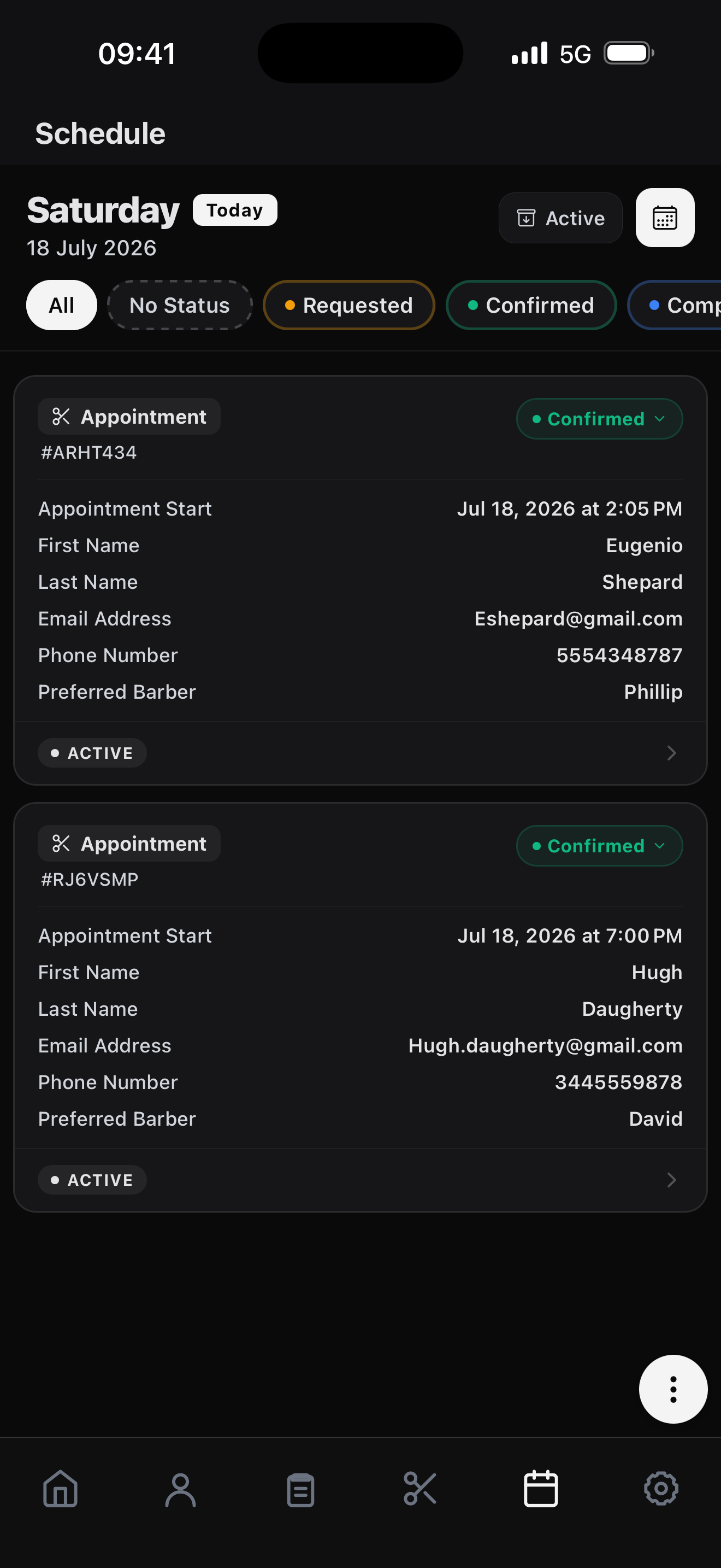 Schedule view screen