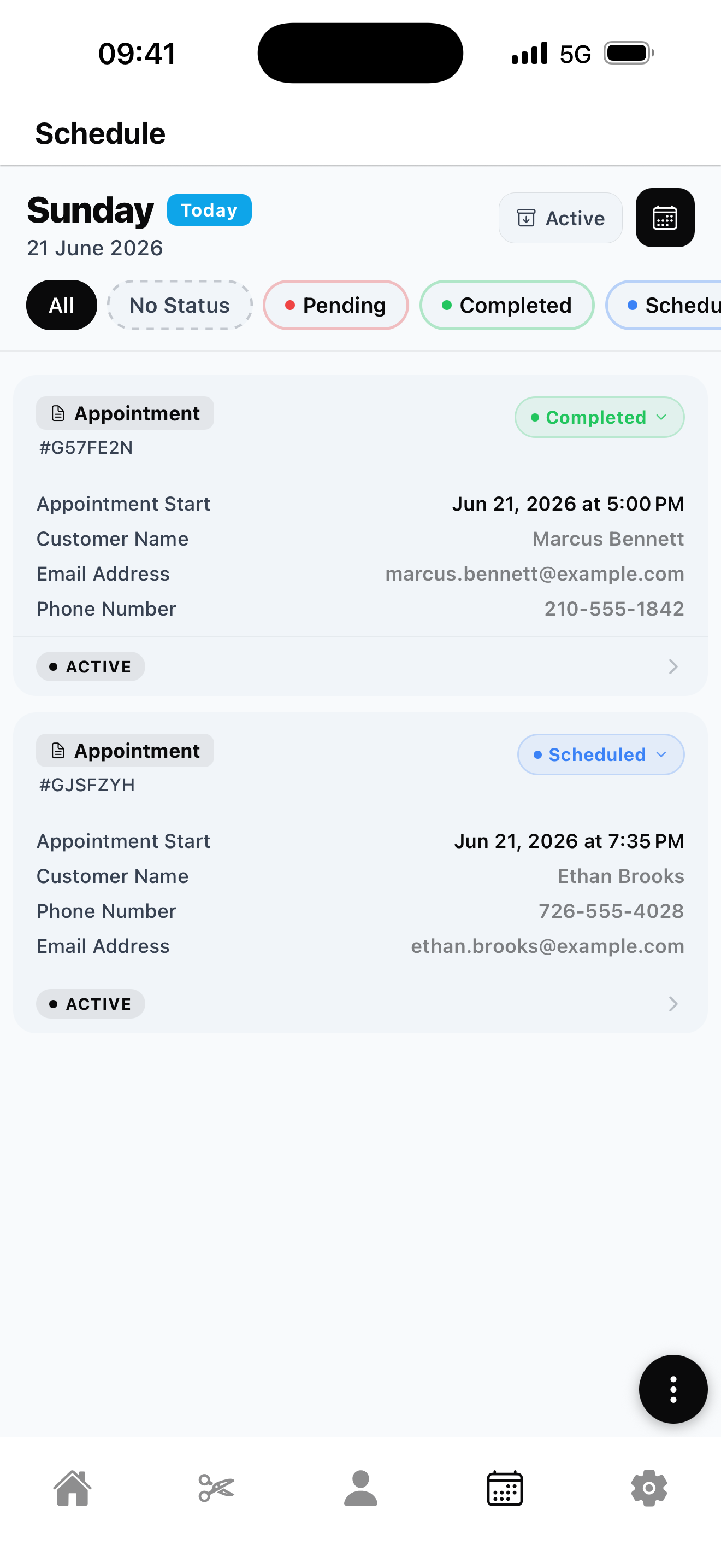 Schedule view screen
